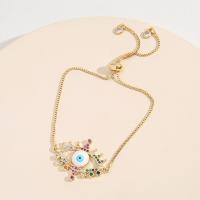 Evil Eye Jewelry Bracelet, Brass, 18K gold plated, Adjustable & micro pave cubic zirconia & for woman & enamel Approx 7 Inch 