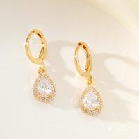 Huggie Hoop Drop Earring, Brass, Teardrop, gold color plated, fashion jewelry & micro pave cubic zirconia & for woman 