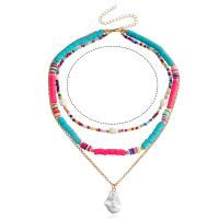 Fashion Multi Layer Necklace, Zinc Alloy, with ABS Plastic Pearl, gold color plated, three layers & fashion jewelry & for woman, multi-colored, 20mm cm 