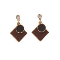 Zinc Alloy Rhinestone Drop Earring, with PU Leather, Geometrical Pattern, plated, fashion jewelry & for woman & with rhinestone 