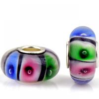 Lampwork European Large Hole Beads, with Iron, Lantern, silver color plated, DIY, mixed colors Approx 