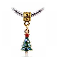 Zinc Alloy European Pendants, Christmas Tree, plated, Unisex & enamel & with rhinestone, green Approx 