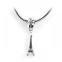 Colgantes de Europeo de aleación de cinc, aleación de zinc, Torre Eiffel, chapado en color de plata, unisexo, 12x28mm, aproximado 100PCs/Bolsa, Vendido por Bolsa