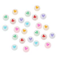 Эмалированые акриловые бусины, Акрил, Плоская круглая форма, DIY & с рисунками сердца & эмаль, Много цветов для выбора отверстие:Приблизительно 1mm, продается сумка