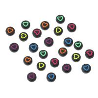 Schmelz Acryl Perlen, flache Runde, DIY & mit einem Muster von Herzen & Emaille, keine, 7x7x4mm, Bohrung:ca. 1mm, verkauft von Tasche