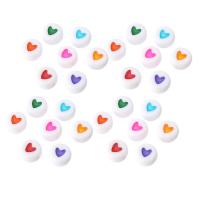 Enamel Acrylic Beads, Flat Round, DIY & with heart pattern Approx 1mm 