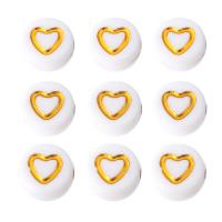 Enamel Acrylic Beads, Flat Round, DIY & with heart pattern, white Approx 1mm 