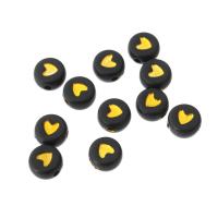 Enamel Acrylic Beads, Flat Round, DIY & with heart pattern, black Approx 1mm 