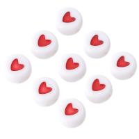 Enamel Acrylic Beads, Flat Round, DIY & with heart pattern, red Approx 1mm 