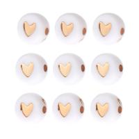 Enamel Acrylic Beads, Flat Round, DIY & with heart pattern, golden Approx 1mm 