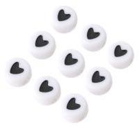 Émail acrylique perles, Plat rond, DIY & avec le motif de coeur & émail, blanc et noir Environ 1mm, Vendu par sac