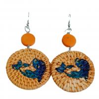 Rattan Earring, Wood, with Rattan & Iron, plated & for woman, 45mm 