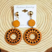 Wood Earring, with Iron, gold color plated & for woman, 45mm 