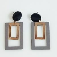 Wood Earring, with Iron, Rectangle, for woman 