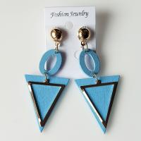 Wood Earring, with Iron, Triangle, gold color plated, for woman 45mm 