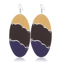 Wood Earring, with Iron, Ellipse, silver color plated, for woman 45mm 