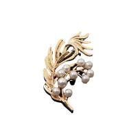 Zinc Alloy Hair Accessories DIY Findings, with Plastic Pearl, Leaf, gold color plated, golden 