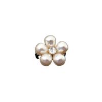 Zinc Alloy Hair Accessories DIY Findings, with Plastic Pearl, Flower, gold color plated, with rhinestone, white 