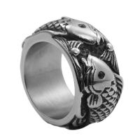 316L Stainless Steel Finger Ring, polished, vintage & for man, silver color, 12mm 