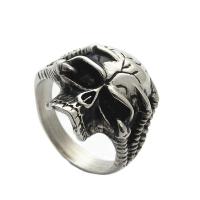 316L Stainless Steel Finger Ring, Skull, polished, vintage & for man, silver color, 23mm 
