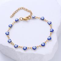 Evil Eye Jewelry Bracelet, 304 Stainless Steel, with 1.97inch extender chain, Heart, 18K gold plated, fashion jewelry & for woman & epoxy gel 5mm Approx 6.3 Inch 