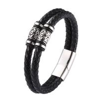 PU Leather Bracelet, with 316 Stainless Steel, polished, Double Layer & fashion jewelry & for man, black 