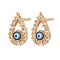 Evil Eye Earrings, Brass, Teardrop, gold color plated, fashion jewelry & evil eye pattern & micro pave cubic zirconia & for woman & enamel, golden 