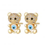 Evil Eye Earrings, Brass, Bear, gold color plated, fashion jewelry & evil eye pattern & micro pave cubic zirconia & for woman & enamel 