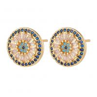 Evil Eye Earrings, Brass, Flat Round, gold color plated, fashion jewelry & micro pave cubic zirconia & for woman 