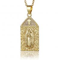 Cubic Zircon Micro Pave Brass Necklace, Virgin Mary, gold color plated, fashion jewelry & for woman, golden cm 
