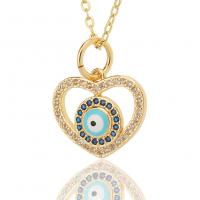 Evil Eye Jewelry Necklace, Brass, Heart, gold color plated, fashion jewelry & evil eye pattern & micro pave cubic zirconia & for woman & enamel cm 