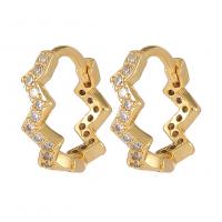 Brass Huggie Hoop Earring, gold color plated, fashion jewelry & micro pave cubic zirconia & for woman, golden 