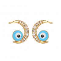 Evil Eye Earrings, Brass, Moon, gold color plated, fashion jewelry & evil eye pattern & micro pave cubic zirconia & for woman & enamel 