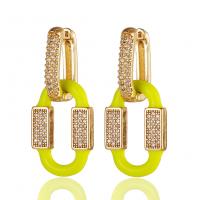 Huggie Hoop Drop Earring, Brass, gold color plated, fashion jewelry & micro pave cubic zirconia & for woman & enamel 