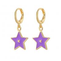 Huggie Hoop Drop Earring, Brass, Star, gold color plated, fashion jewelry & for woman & enamel, purple 