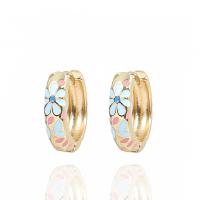 Brass Huggie Hoop Earring, Flower, gold color plated, fashion jewelry & for woman & enamel 