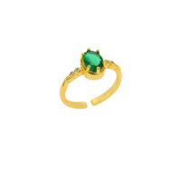 Цирконий Micro Pave Латунь палец кольцо, плакирован золотом, Регулируемый & инкрустированное микро кубического циркония & Женский, зеленый, 21mm, продается PC