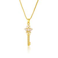 Cubic Zircon Micro Pave Brass Necklace, Key, gold color plated, micro pave cubic zirconia & for woman Approx 19.68 Inch 