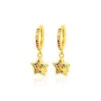 Huggie Hoop Drop Earring, Brass, gold color plated & micro pave cubic zirconia & for woman, multi-colored 