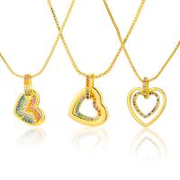 Cubic Zircon Micro Pave Brass Necklace, Heart, gold color plated & micro pave cubic zirconia & for woman, multi-colored Approx 19.68 Inch 