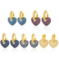 Huggie Hoop Drop Earring, Brass, Heart, gold color plated, micro pave cubic zirconia & for woman 