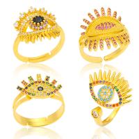 Цирконий Micro Pave Латунь палец кольцо, Глаз, плакирован золотом, Регулируемый & разные стили для выбора & инкрустированное микро кубического циркония & Женский, золотой, продается PC