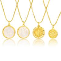 Brass Jewelry Necklace, with Shell, Flat Round, gold color plated & for woman, gold Approx 19.68 Inch 