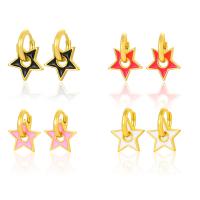 Huggie Hoop Drop Earring, Brass, Star, gold color plated, for woman & enamel 