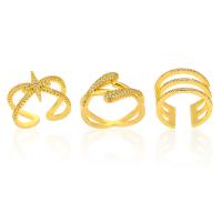 Цирконий Micro Pave Латунь палец кольцо, плакирован золотом, Регулируемый & разные стили для выбора & инкрустированное микро кубического циркония & Женский, золотой, продается PC