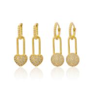 Huggie Hoop Drop Earring, Латунь, плакирован золотом, разные стили для выбора & инкрустированное микро кубического циркония & Женский, золотой продается Пара