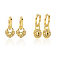 Huggie Hoop Drop Earring, Латунь, плакирован золотом, разные стили для выбора & инкрустированное микро кубического циркония & Женский, золотой, продается Пара