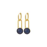 Huggie Hoop Drop Earring, Brass, gold color plated, micro pave cubic zirconia & for woman 