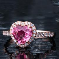 Латунное кольцо с стразами, Латунь, Сердце, плакированный цветом розового золота, регулируемый & Женский & со стразами, размер:6-8, продается PC