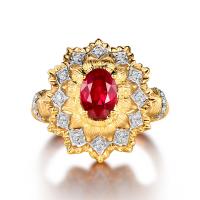 Латунное кольцо с стразами, Латунь, Форма цветка, плакирован золотом, регулируемый & Женский & со стразами, размер:6-8, продается PC